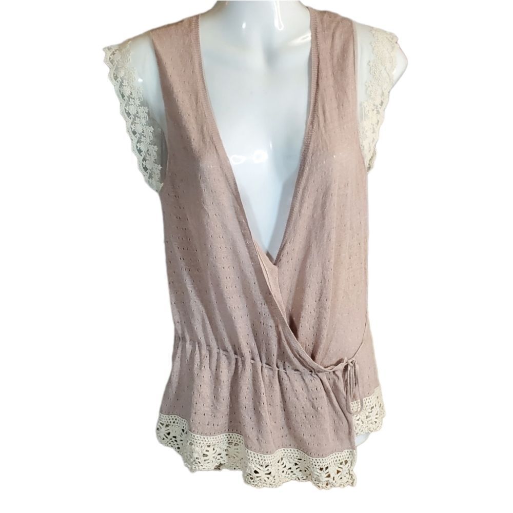 BANANA REPUBLIC Faux wrap fine sweater with waist tie M